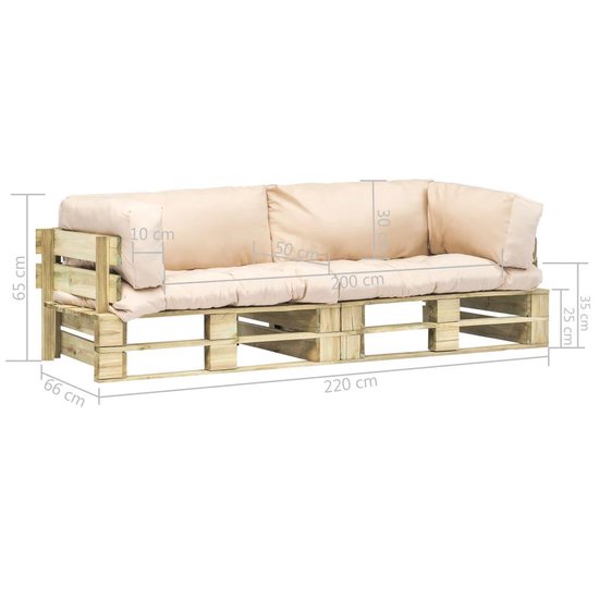 Vidaxl 2-delige Loungeset Pallet Met Zandkleur Kussens Grenenhout - Beige