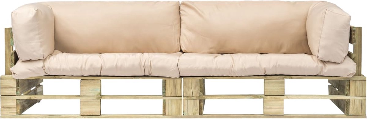 Vidaxl 2-delige Loungeset Pallet Met Zandkleur Kussens Grenenhout - Beige