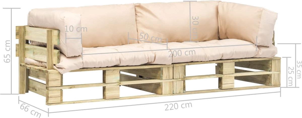 Vidaxl 2-delige Loungeset Pallet Met Zandkleur Kussens Grenenhout - Beige