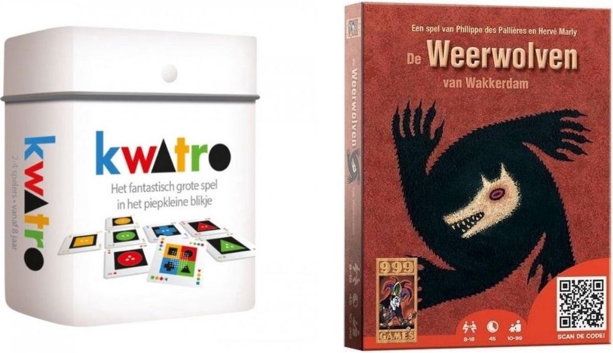 999Games Spellenbundel - Kaartspel - 2 Stuks - Kwatro & De Weerwolven Van Wakkerdam