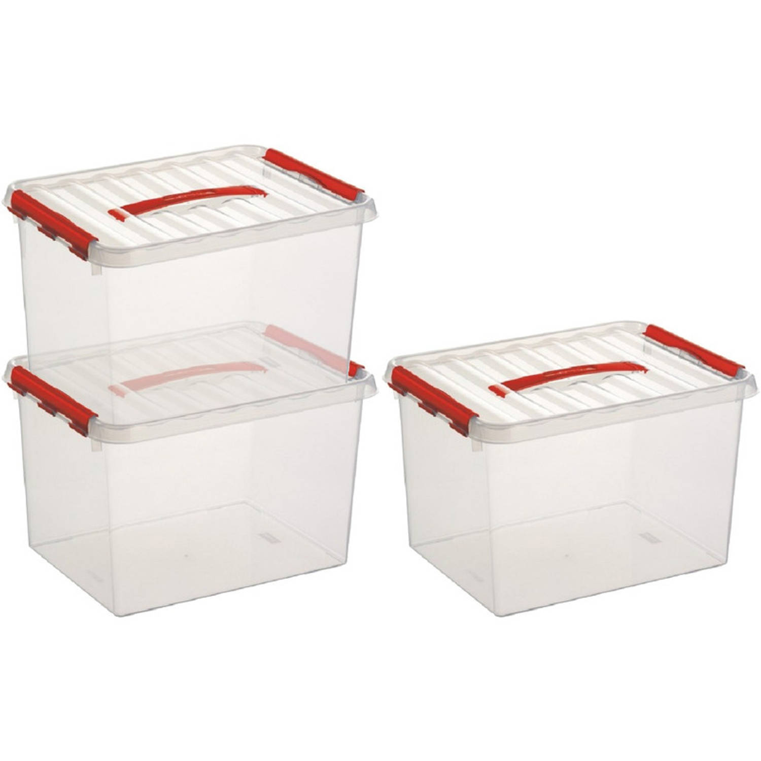 3x Kunststof Stapelbare Opbergbak 22 Liter 40 X 30 X 26 Cm - Opbergbox - Rood