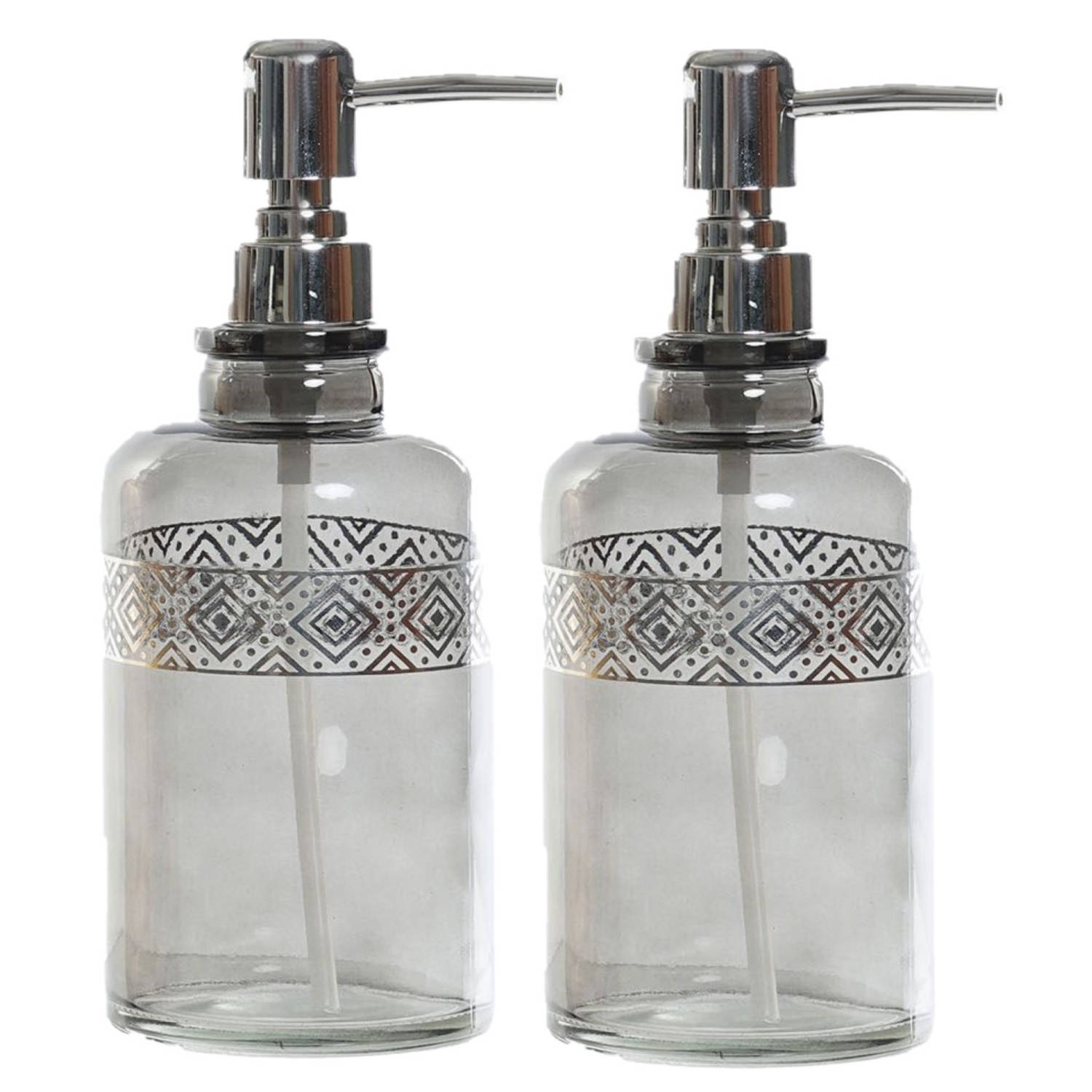 2x Stuks Zeeppompjes/zeepdispensers Transparant Van Glas 400 Ml - Zeeppompjes - Grijs