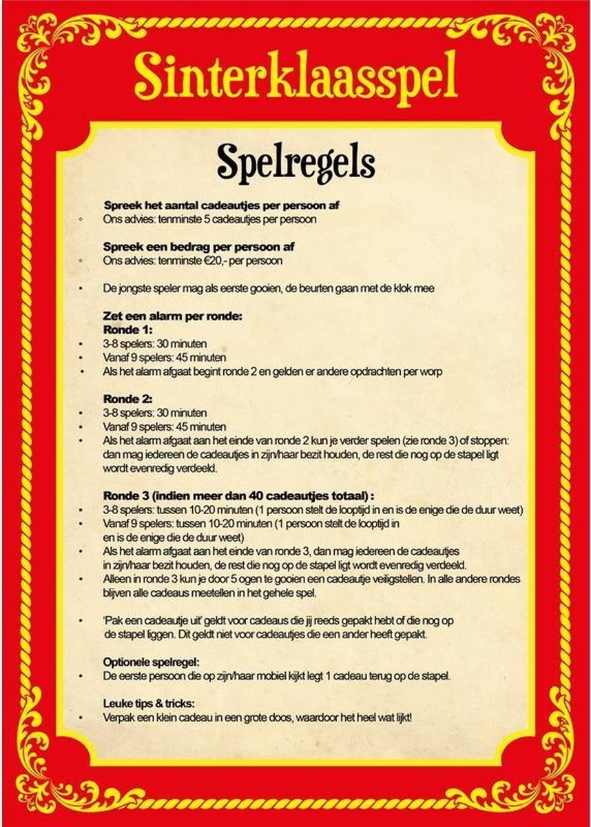 Bellatio Decorations Sinterklaasavond/pakjesavond Spel Dobbelsteen En 12x Cadeaupapier/inpakpapier Rollen - Dobbelspellen - Geel