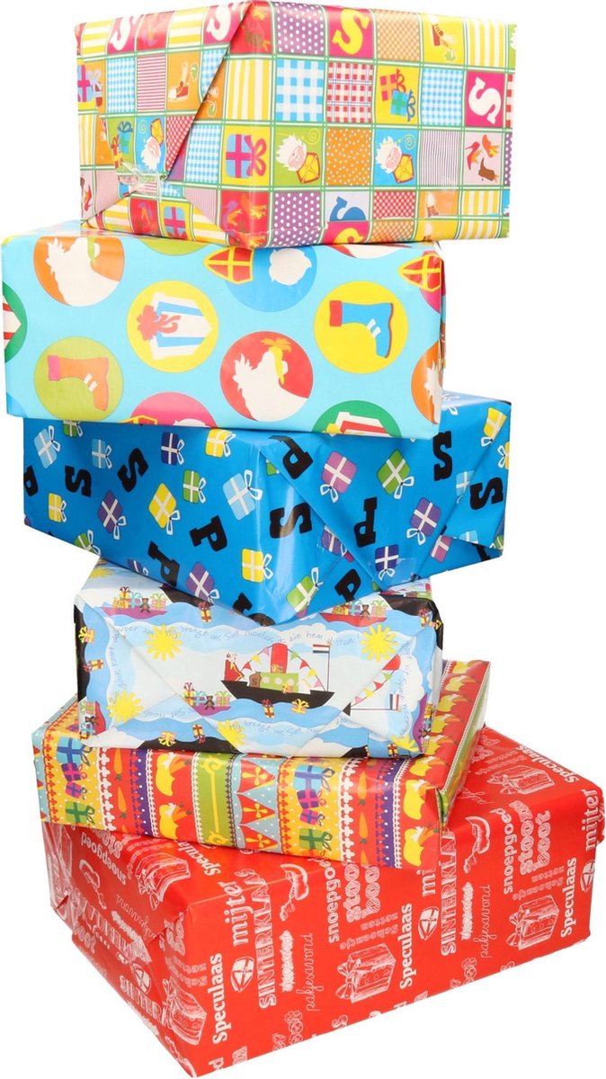 Bellatio Decorations Sinterklaasavond/pakjesavond Spel Dobbelsteen En 12x Cadeaupapier/inpakpapier Rollen - Dobbelspellen - Geel