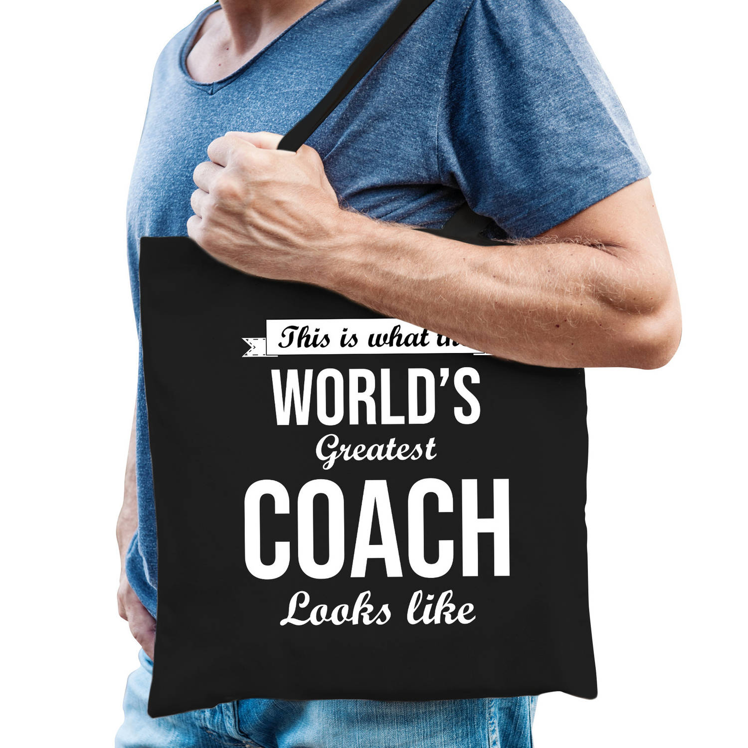 Bellatio Decorations Worlds Greatest Coach Cadeau Tas Voor Heren - Feest Boodschappentassen - Zwart