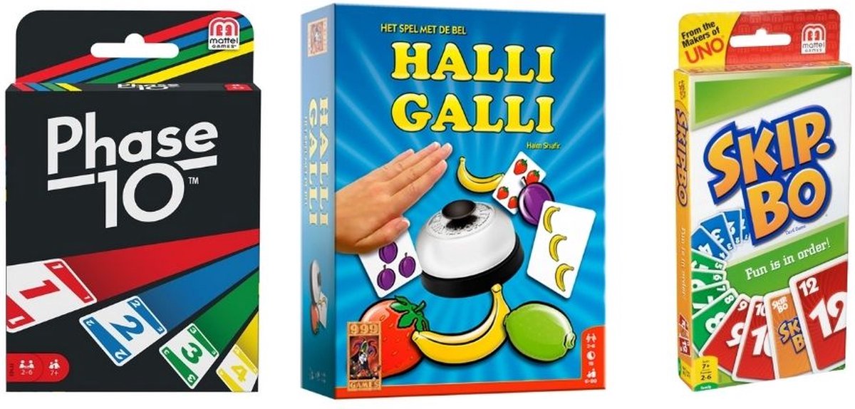 999Games Spellenbundel - 3 Stuks - Phase 10 & Halli Galli & Skip-bo