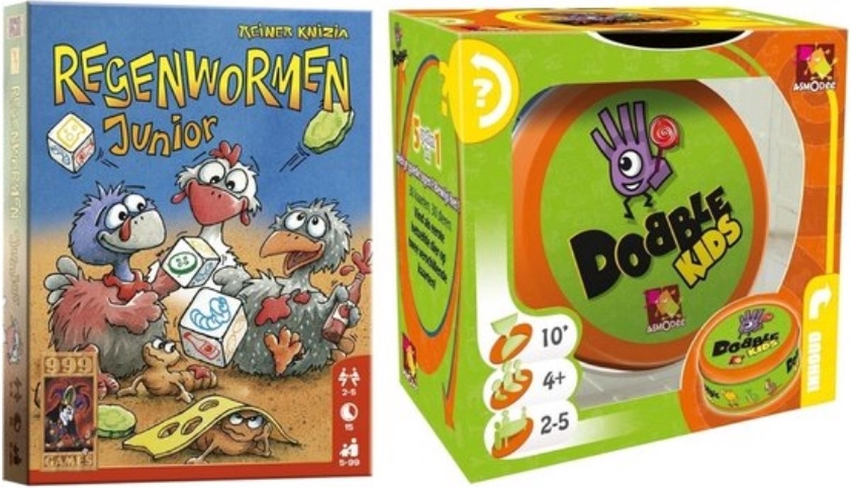 999Games Spellenbundel - 2 Stuks - Regenwormen Junior & Dobble Kids