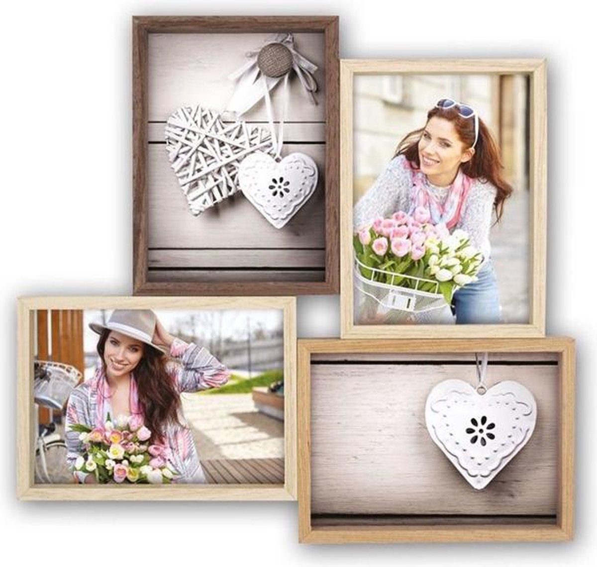 Multi Fotolijst Met Houten Frame Met 4 Lijstjes Geschikt Voor Een Foto Van 10 X 15 Cm - Fotolijsten - Bruin