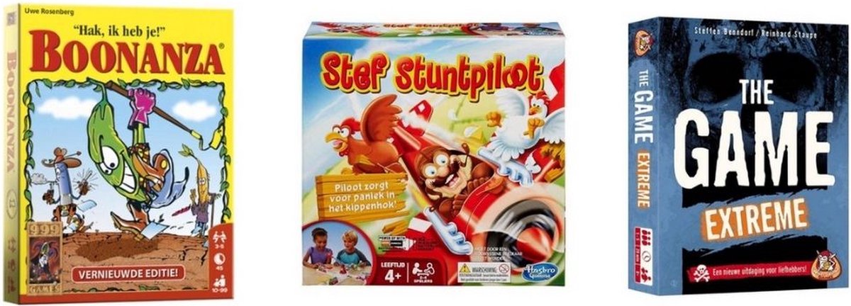 999Games Spellenbundel - Kaartspellen - 3 Stuks - Boonanza & The Game Extreme & Stef Stuntpiloot