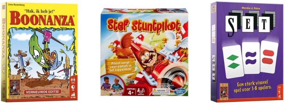 999Games Spellenbundel - Kaartspellen - 3 Stuks - Boonanza & Set! & Stef Stuntpiloot