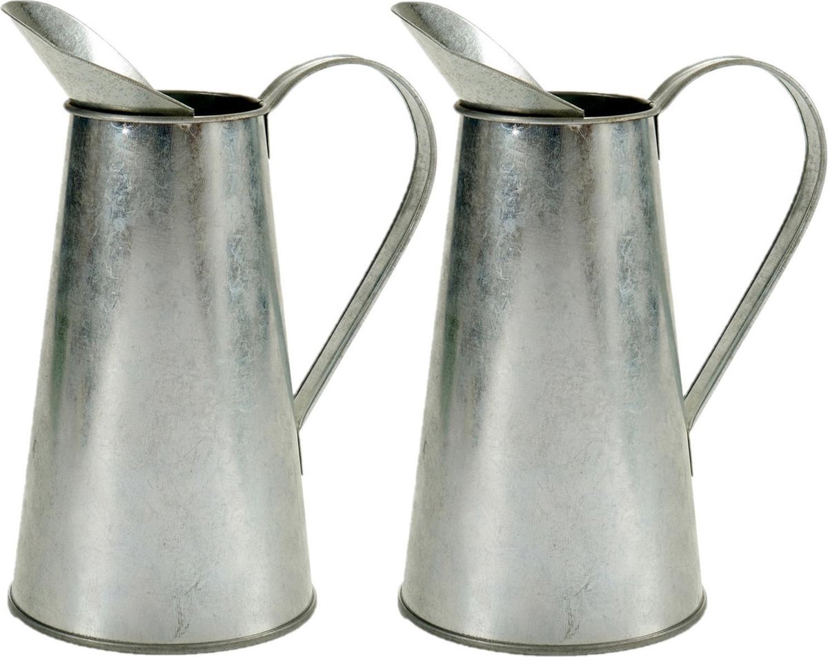 Set Van 2x Stuks Bloempotten/plantenbakken Zinken Melkkan Met Handvat 17 X 11 X 22 Cm - Plantenbakken - Silver