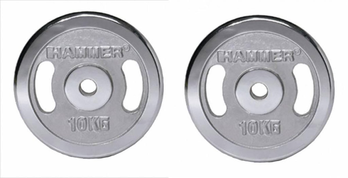 Hammer Fitness Hammer Halterschijven - Chroom - 30mm - Per Paar - Met Grepen Vanaf 5kg - 2x 10kg