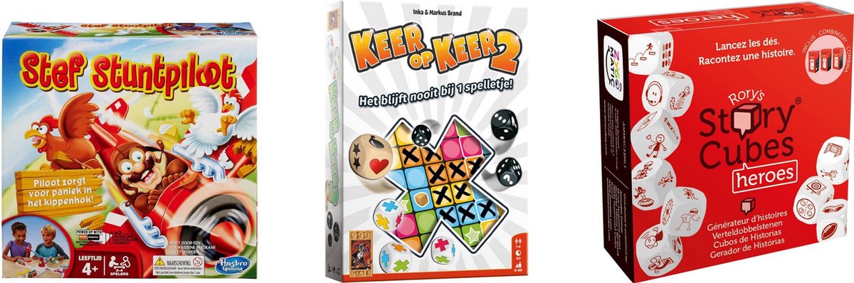 Hasbro Spellenbundel - Dobbelspel - 2 Stuks - Keer Op Keer 2 & Rory's Story Cubes Heroes & Stef Stuntpiloot