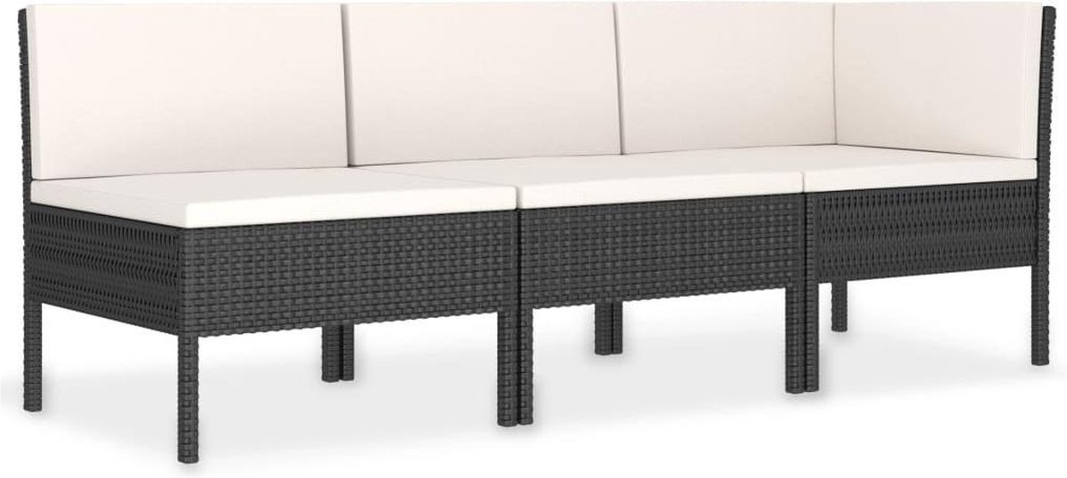 Vidaxl 3-delige Loungeset Met Kussens Poly Rattan - Negro