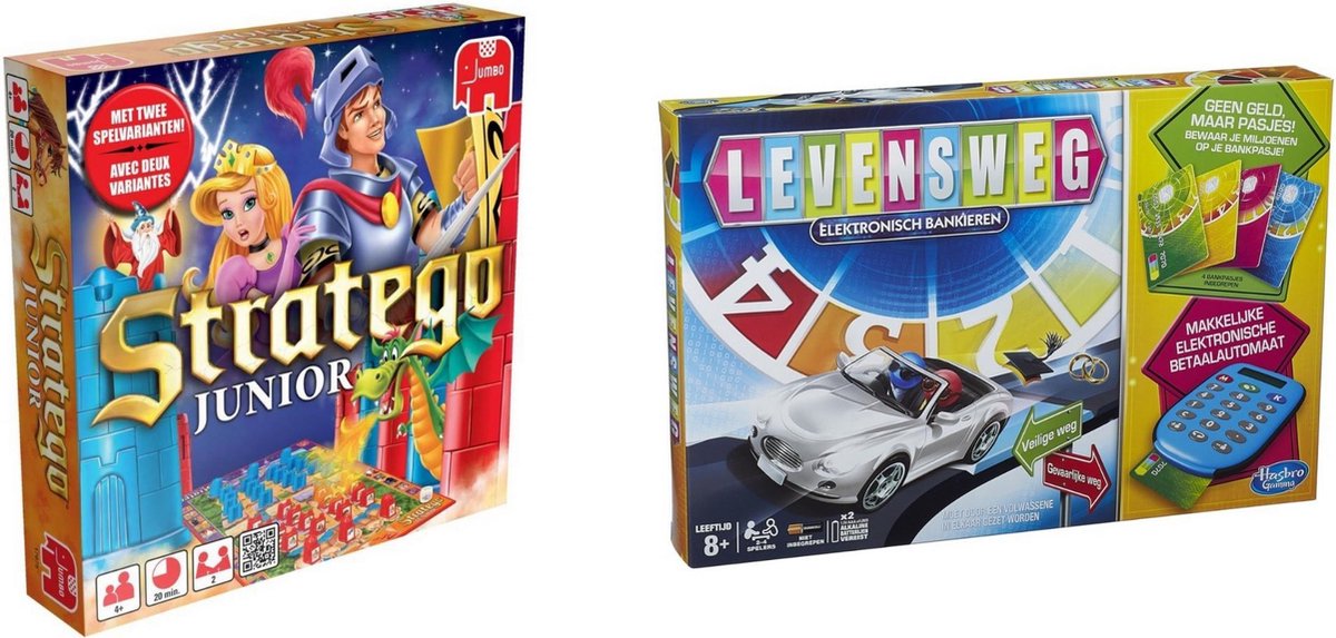 Hasbro Spellenbundel - Bordspel - 2 Stuks - Stratego Junior & Levensweg Elektronisch Bankieren