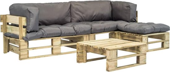 Vidaxl 4-delige Loungeset Pallet Met Grijze Kussens Hout - Grijs