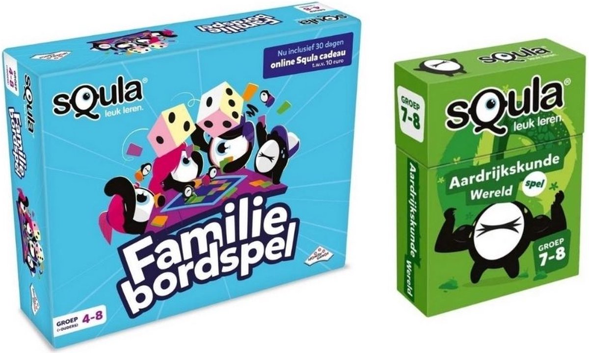 Spellenbundel - Squla - 2 Stuks - 7 Tot 12 Jaar - Familiebordspel & Aardrijkskunde - Kaartspel