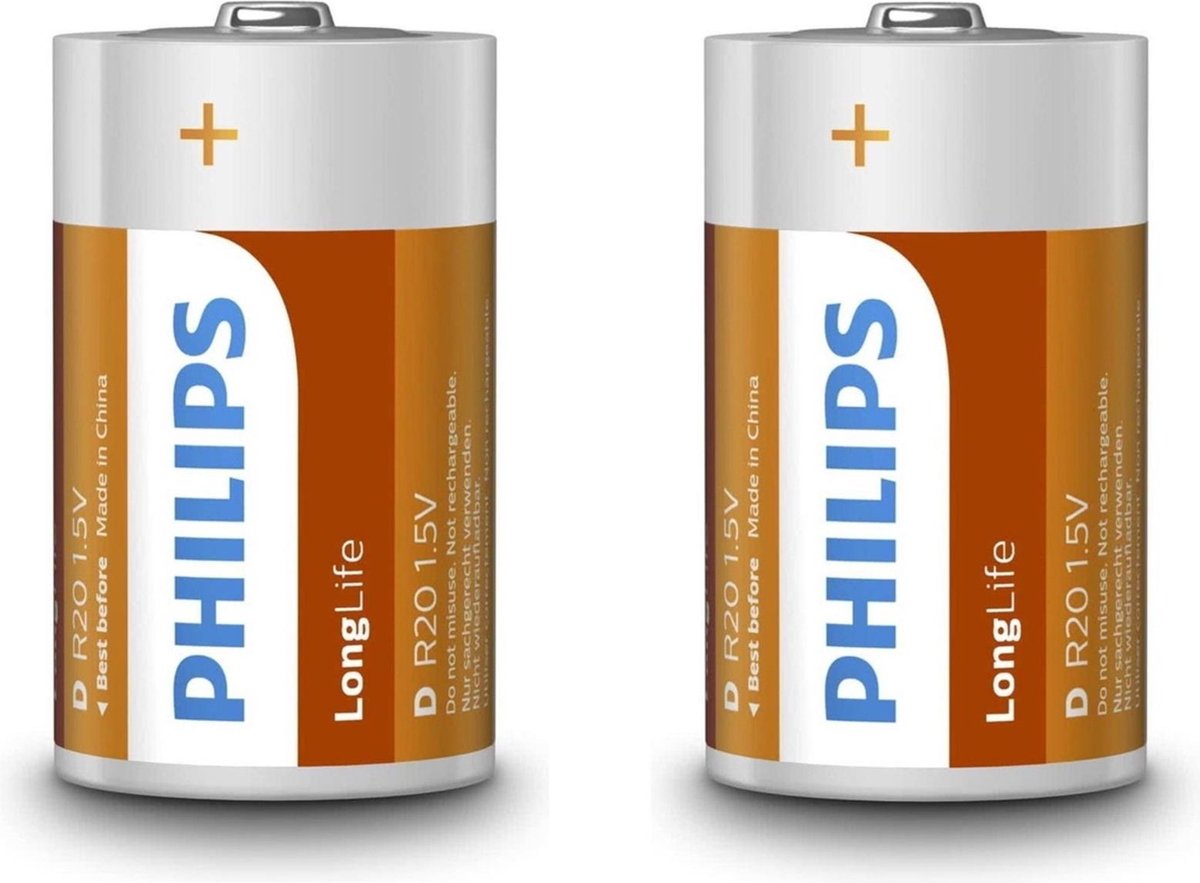 Philips Longlife D-batterijen 2 Stuks