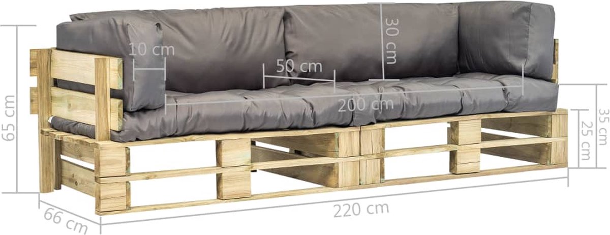 Vidaxl 2-delige Loungeset Pallet Met Grijze Kussens Grenenhout - Grijs