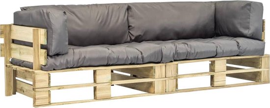 Vidaxl 2-delige Loungeset Pallet Met Grijze Kussens Grenenhout - Gris