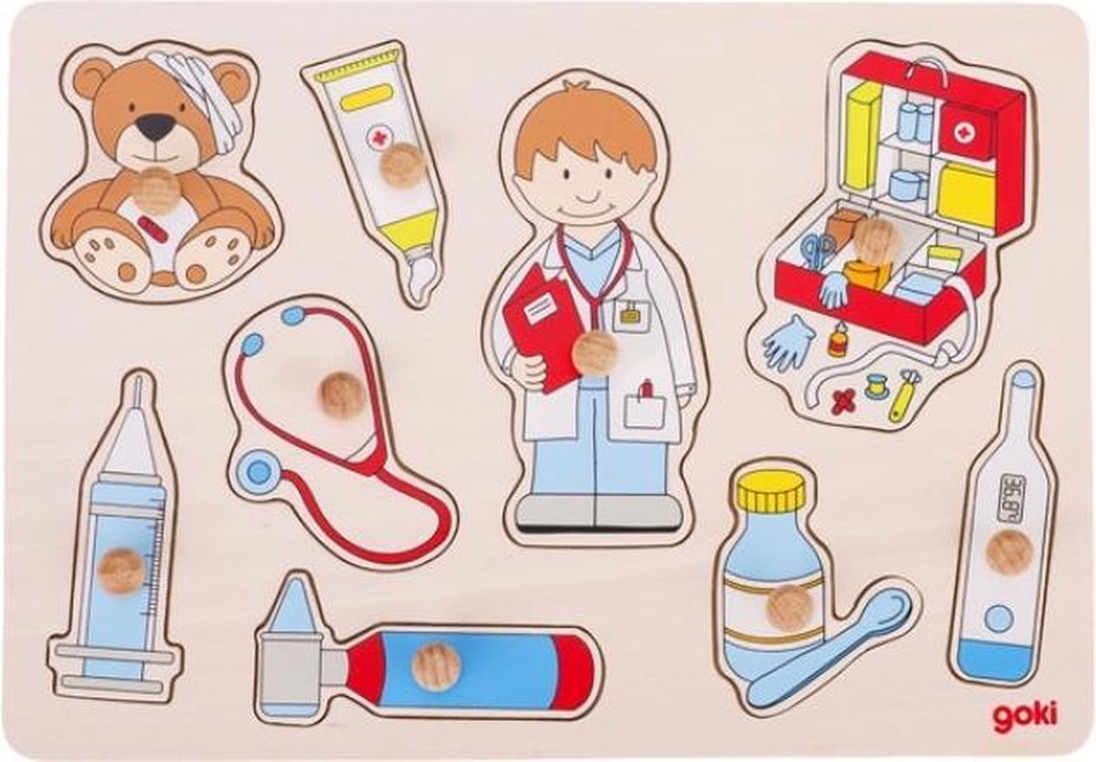 Goki houten vormenpuzzel dokter 9 delig