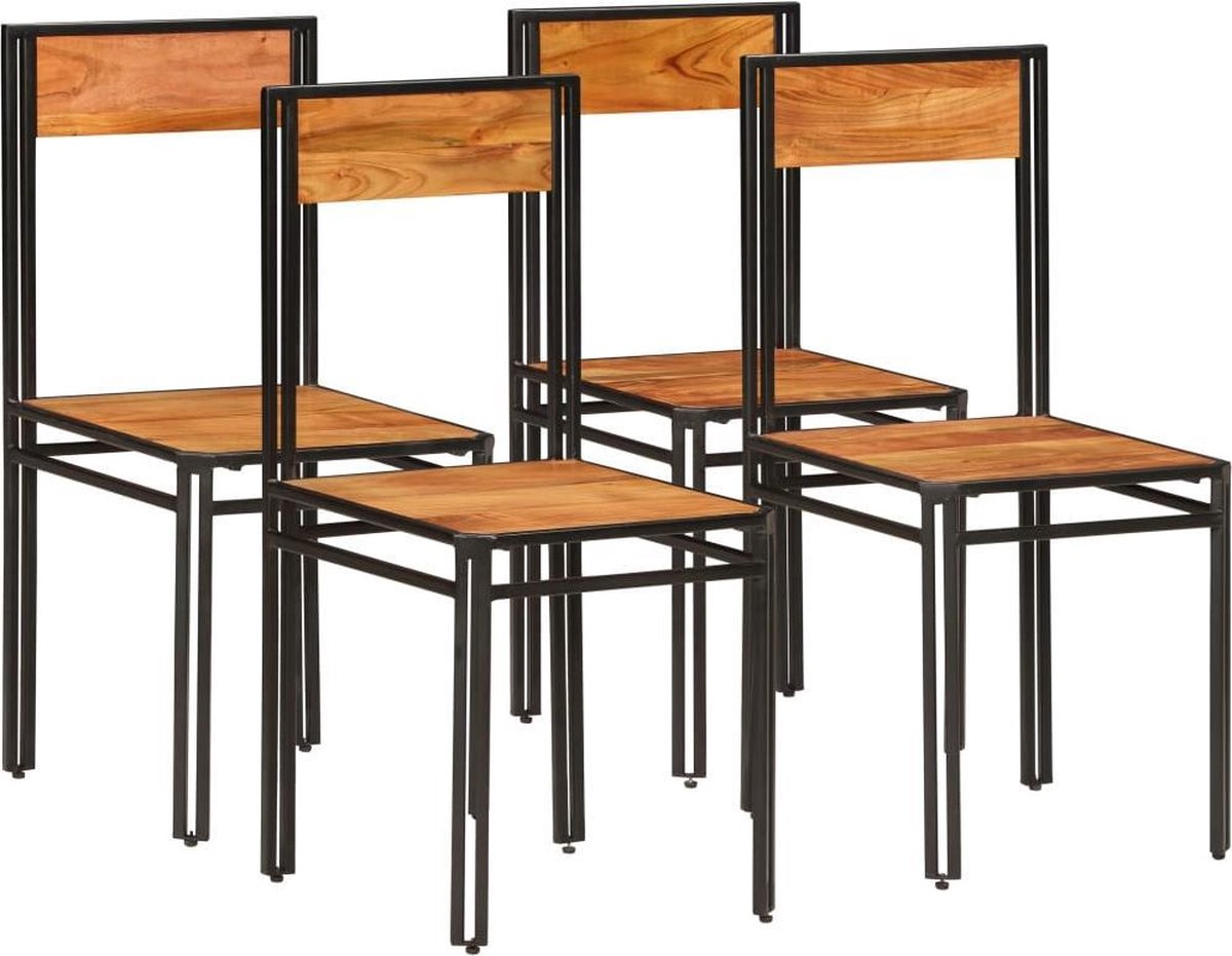 Vidaxl Eetkamerstoelen Massief Acaciahout Met Sheesham Afwerking 4 St - Bruin