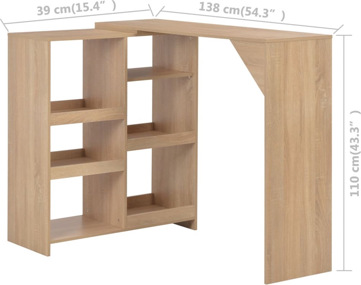 Vidaxl Bartafel Met Verplaatsbaar Schap 138x39x110 Cm Eikenkleurig - Bruin