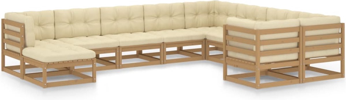 Vidaxl 10-delige Loungeset Met Kussens Massief Grenenhout Honing - Bruin