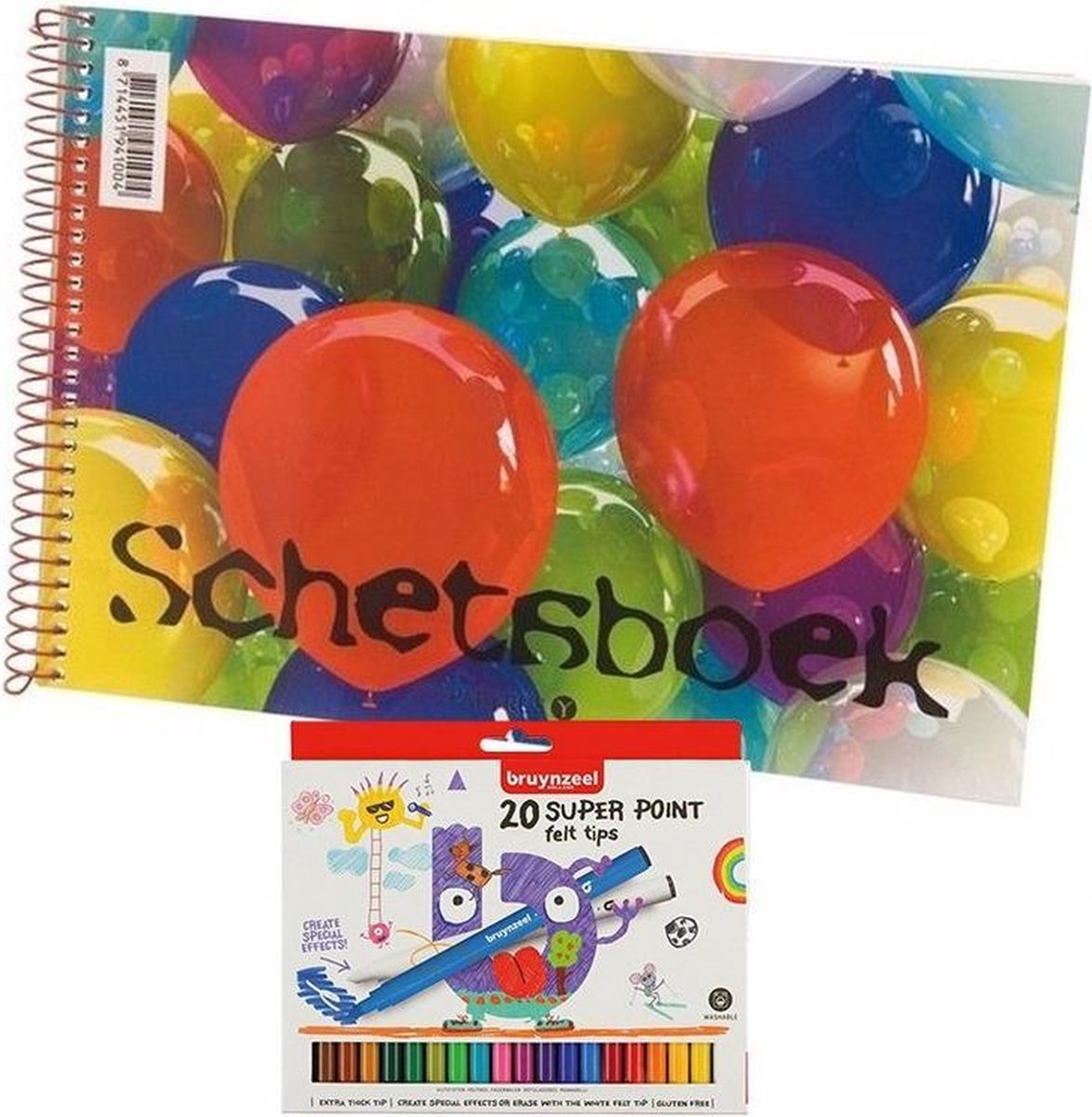 Schetsboek/tekenboek Papier A4 Incl 20 Viltstiften Superpunt - Schetsboeken - Wit