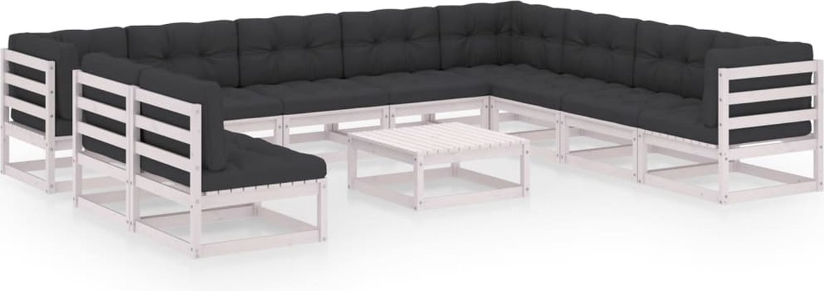 Vidaxl 11-delige Loungeset Met Kussens Massief Grenenhout - Blanco