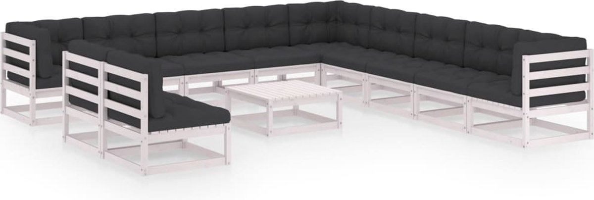 Vidaxl 12-delige Loungeset Met Kussens Massief Grenenhout - Blanco