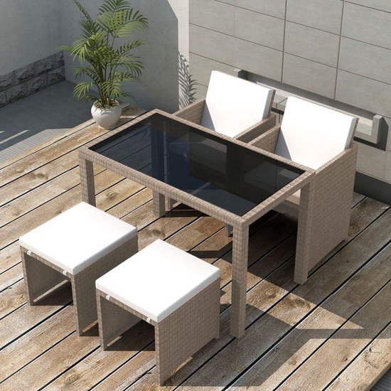 Vidaxl 5-delige Tuinset Met Kussens Poly Rattan - Beige