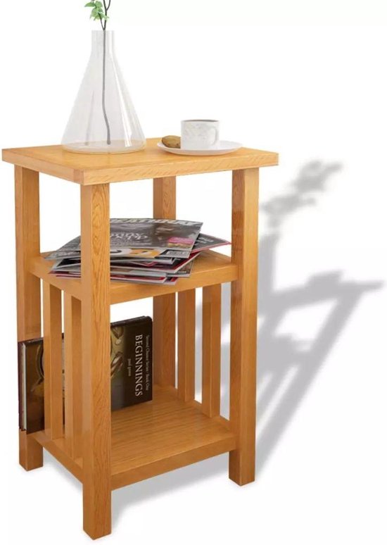 Vidaxl Bijzettafel Met Tijdschrifthouder 27x35x55 Cm Massief Eikenhout - Bruin