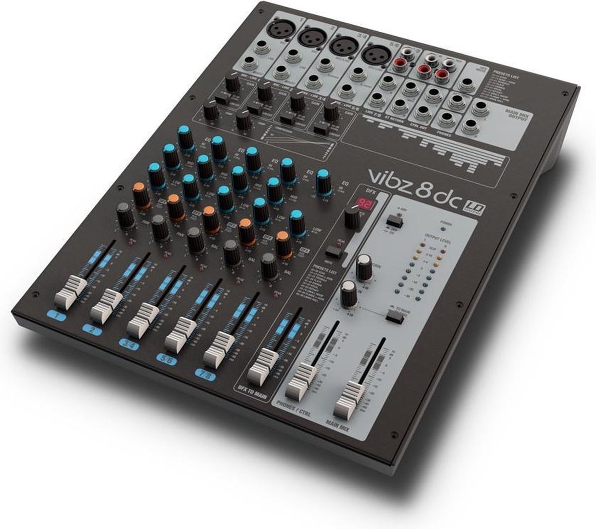 LD Systems VIBZ 8 DC 8-kanaals mixer met digitale effecten en compressor