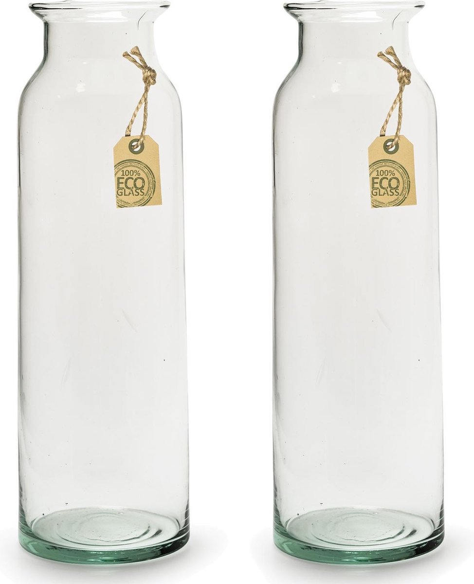 Bellatio Decorations Set Van 2x Stuks Transparante Melkbus Vaas/vazen Van Eco Glas 9 X 30 Cm - Vazen