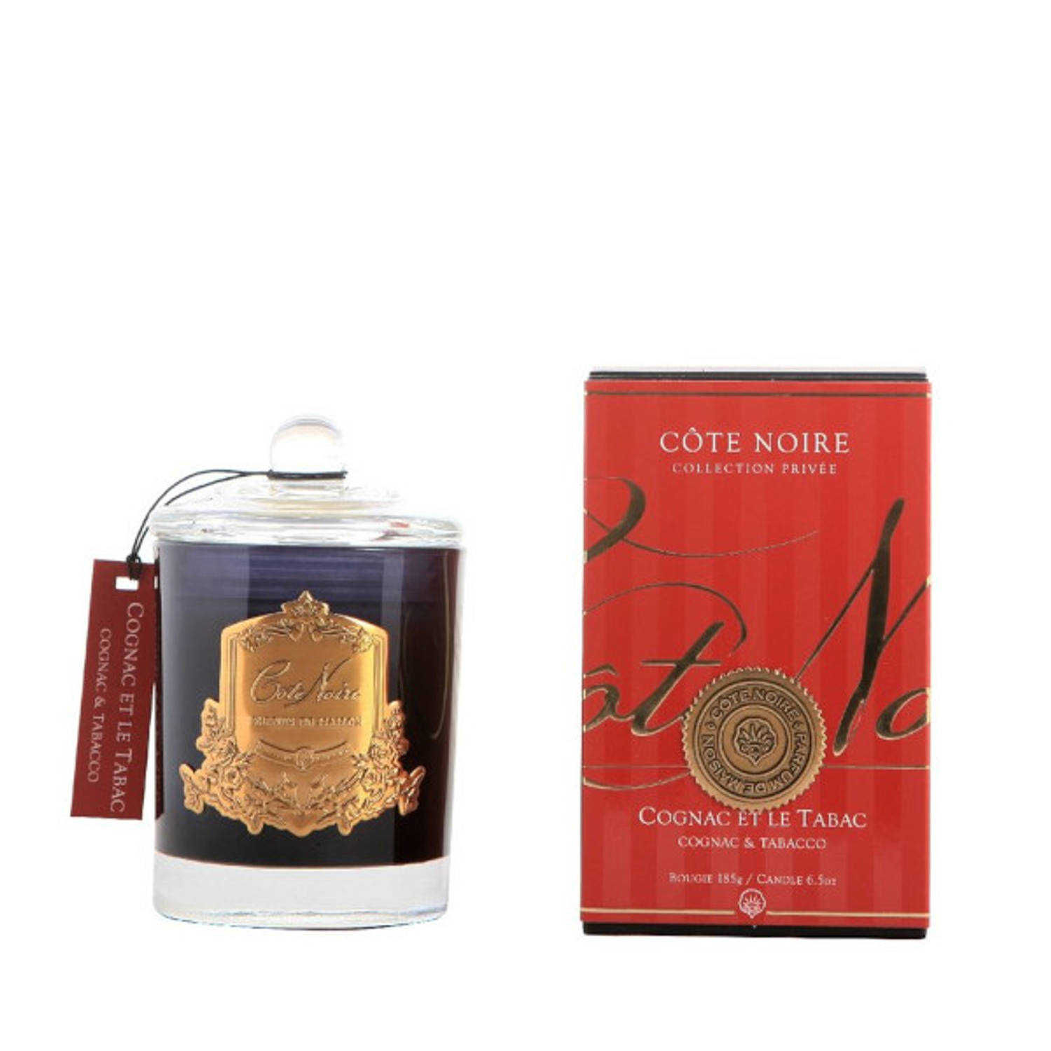 Geurkaars Cognac & Tabacco 185gr - Cote Noire - Rood