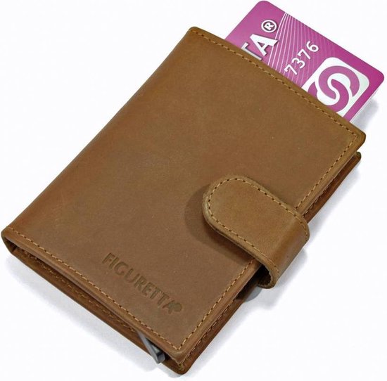 Figuretta Leren Card Protector Met Rfid Bescherming Hunter Khaki - Bruin