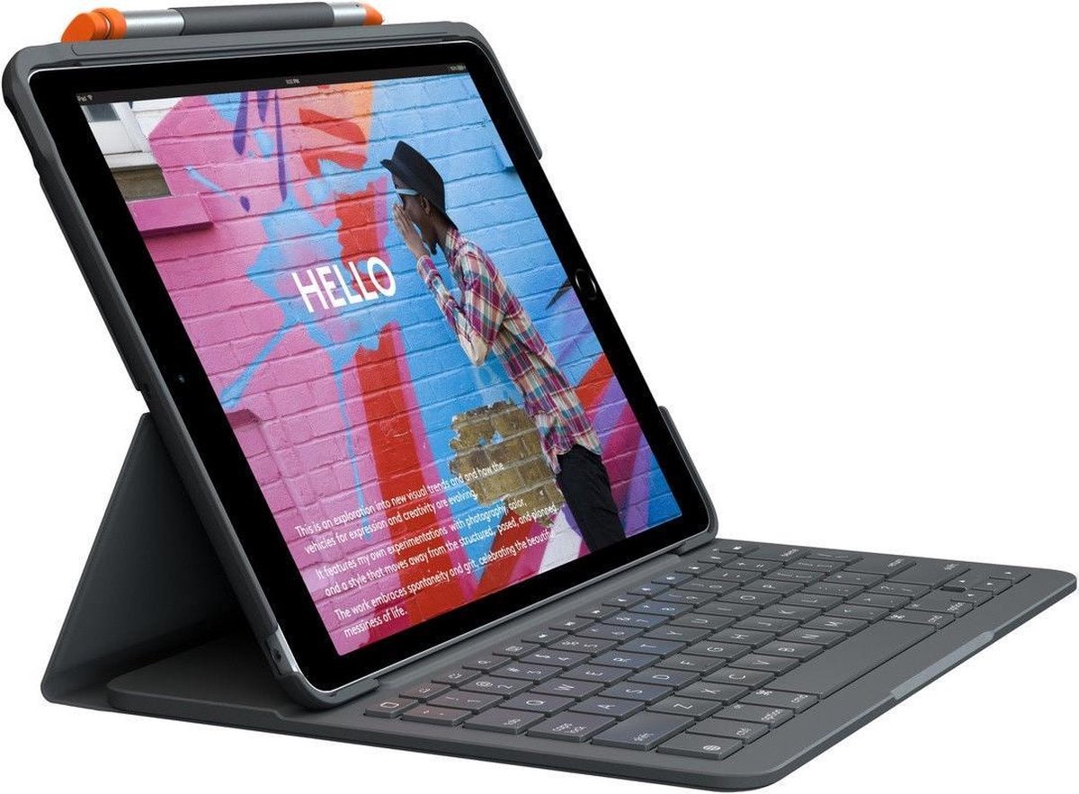 Logitech Slim Folio Apple iPad (2021/2020) Toetsenbord Hoes QWERTY - Grijs