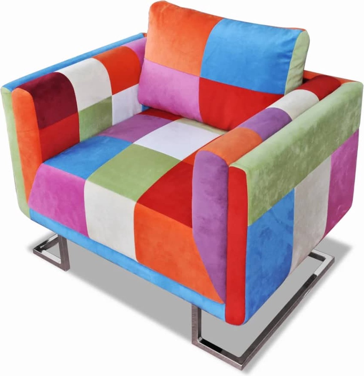 Vidaxl Fauteuil Met Patchwork Ontwerp En Verchroomde Poten Kubus Stof