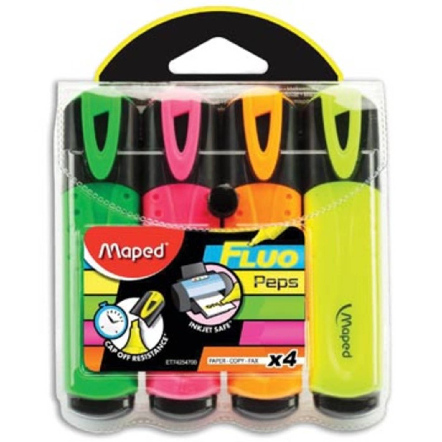 Maped Markeerstift Fluo'peps Classic Etui Van 4 Stuks: Geel, Oranje, En Groen - Roze