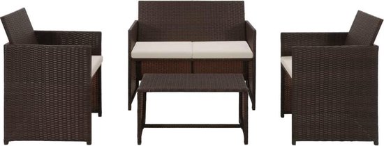 Vidaxl 4-delige Loungeset Met Kussens Poly Rattan - Bruin