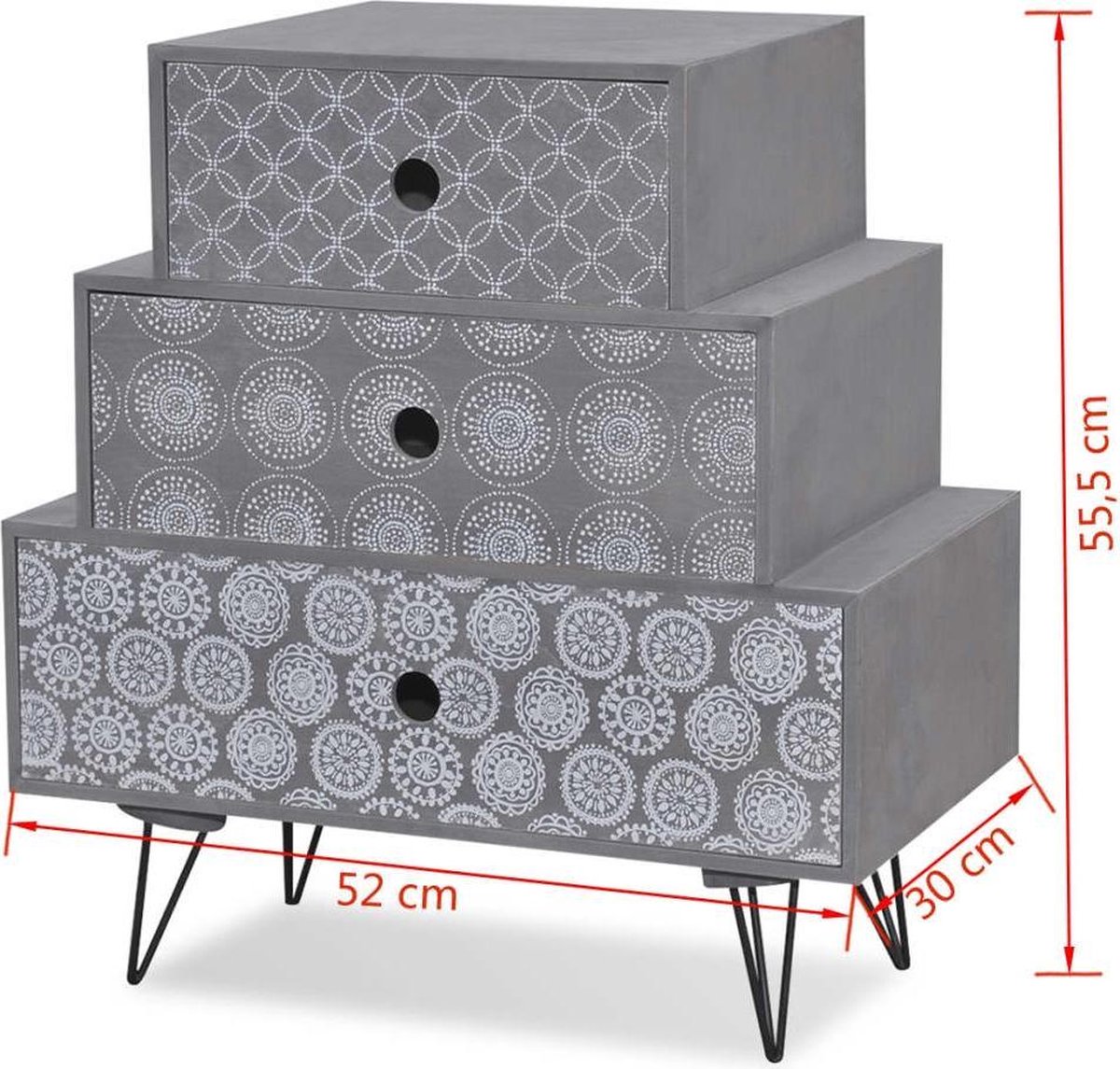 Vidaxl Nachtkastje Met 3 Lades - Grijs