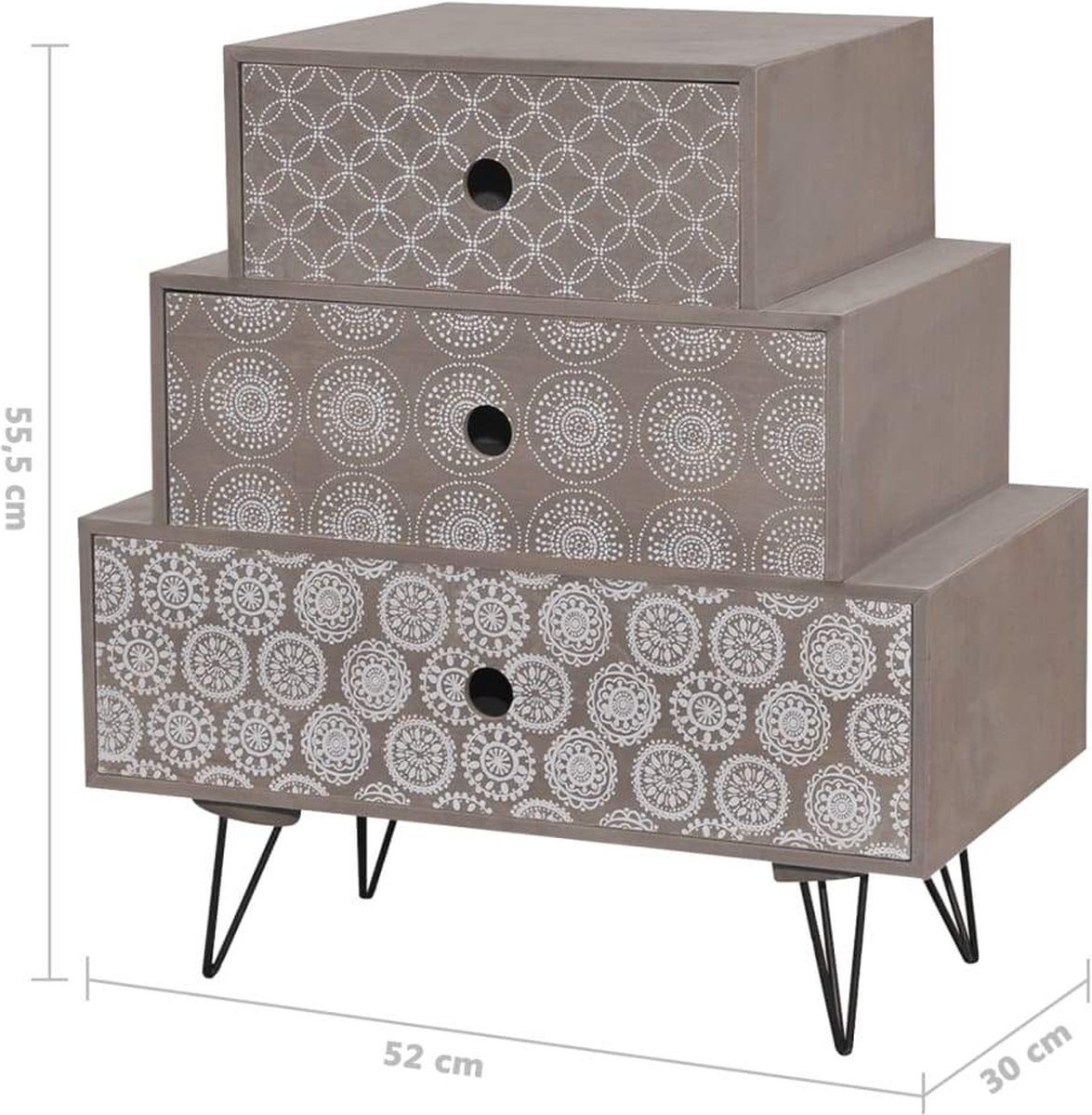 Vidaxl Nachtkastje Met 3 Lades - Grijs
