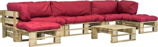 Vidaxl 6-delige Loungeset Pallet Met Rode Kussens Hout - Rood