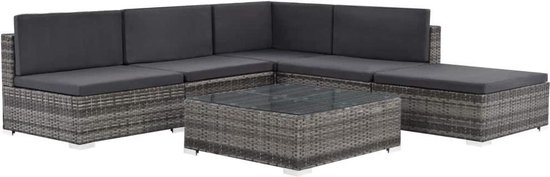 Vidaxl 6-delige Loungeset Met Kussens Poly Rattan - Grijs