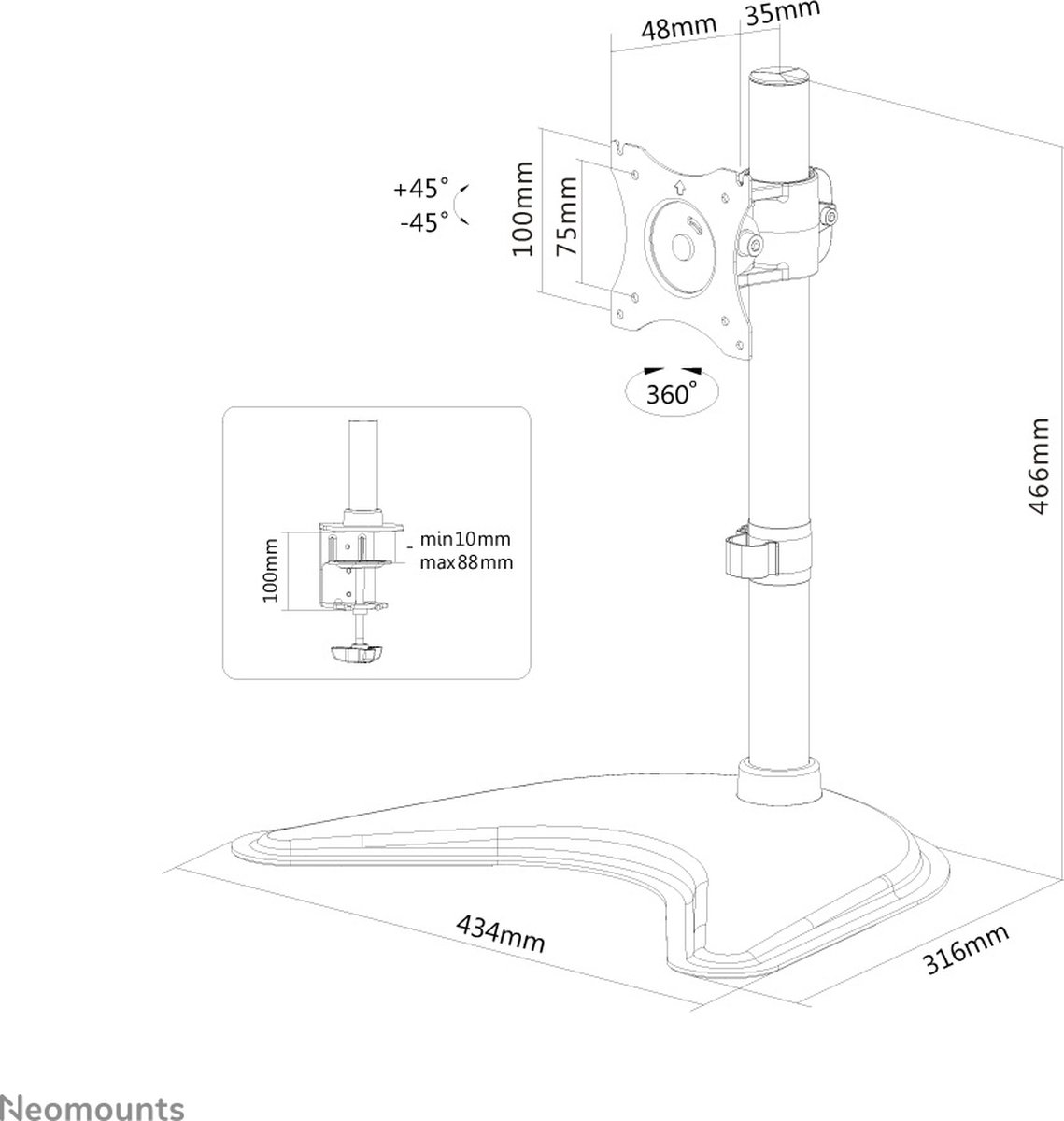 NeoMounts by Newstar bureausteun NM-D335 - Zwart