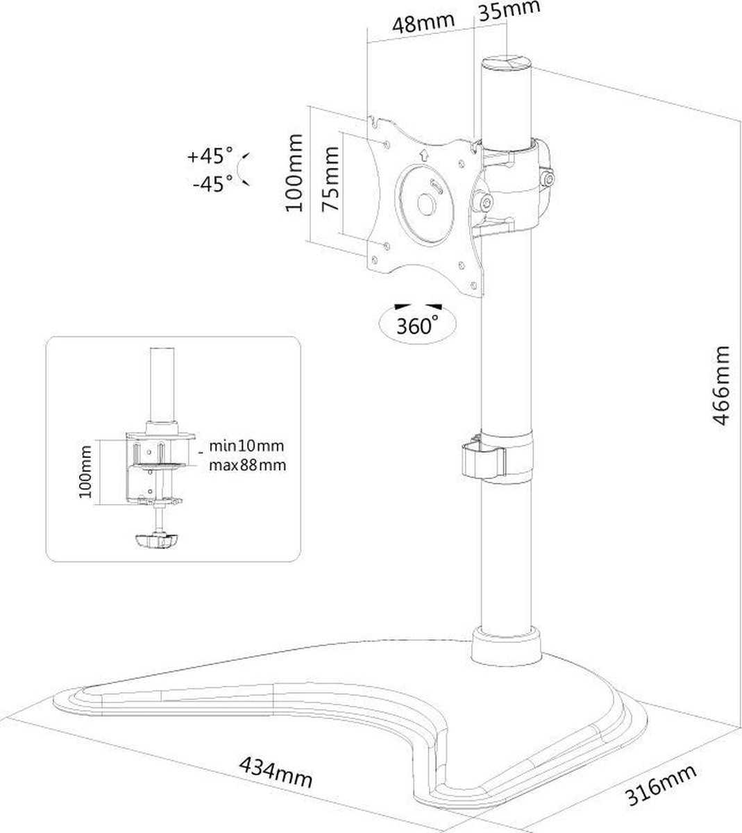 NeoMounts by Newstar bureausteun NM-D335 - Zwart