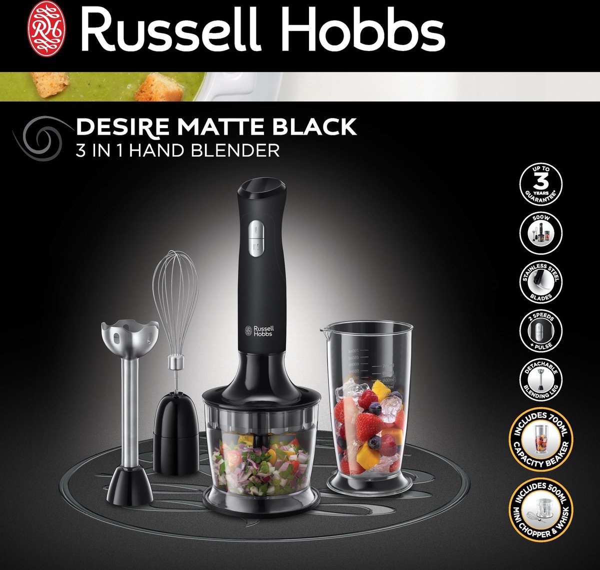 Russell Hobbs 3-in-1 staafmixer 24702-56 Desire - Zwart