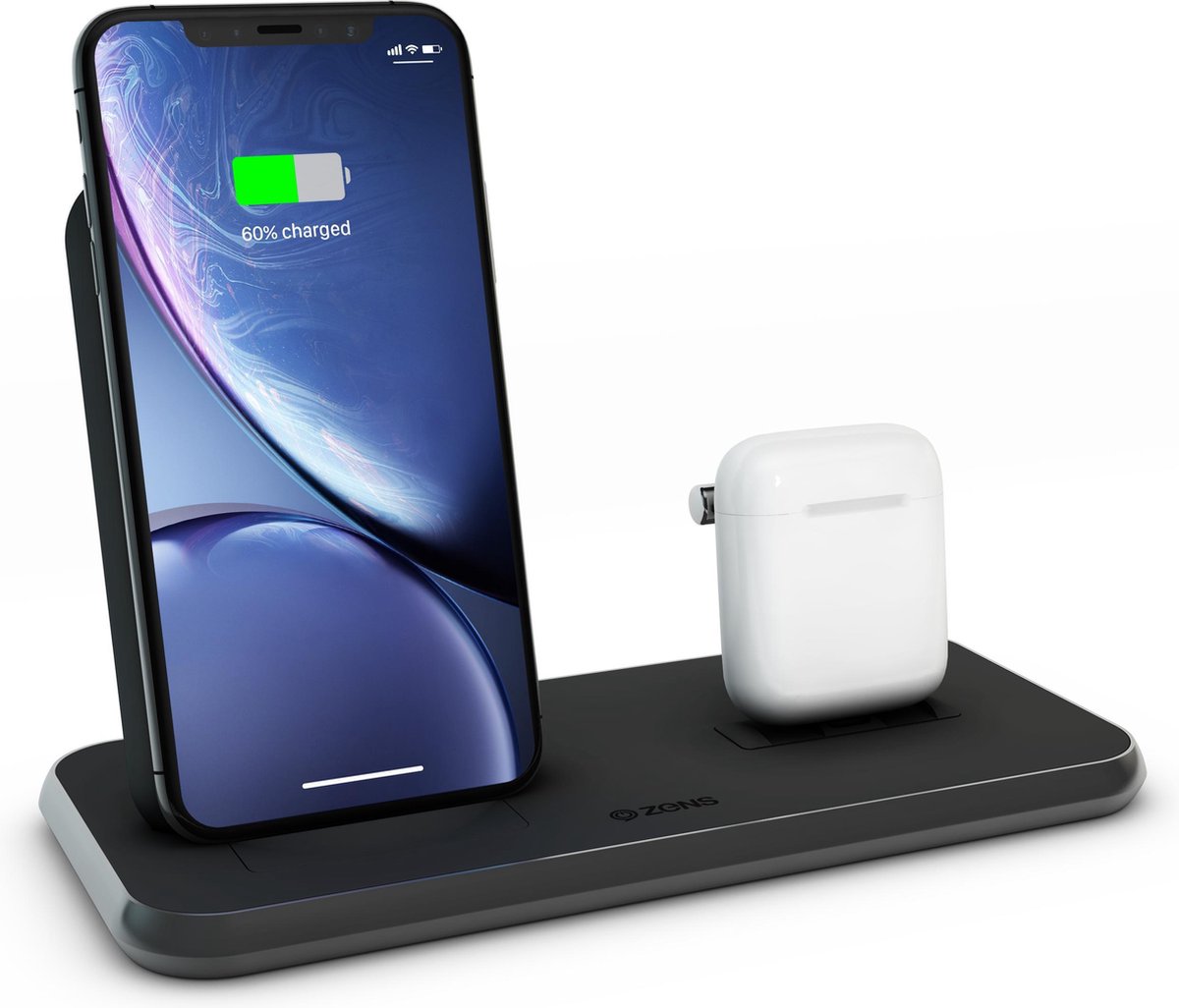 Zens Draadloze Oplader 10W met Standaard en AirPods Dock - Zwart