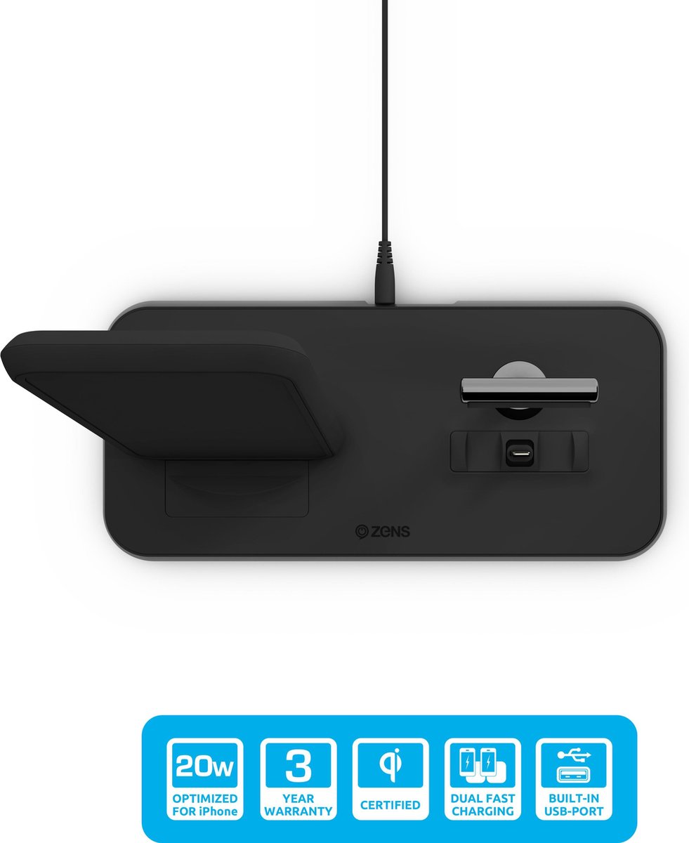 Zens Draadloze Oplader 10W met Standaard en AirPods Dock - Zwart